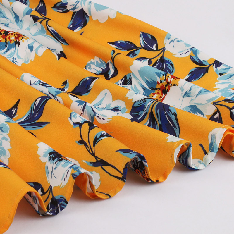 Tonval orange med blomster slips hals kort ærme sommer blomster kjole afslappet kvinder en linje vintage retro skater kjoler