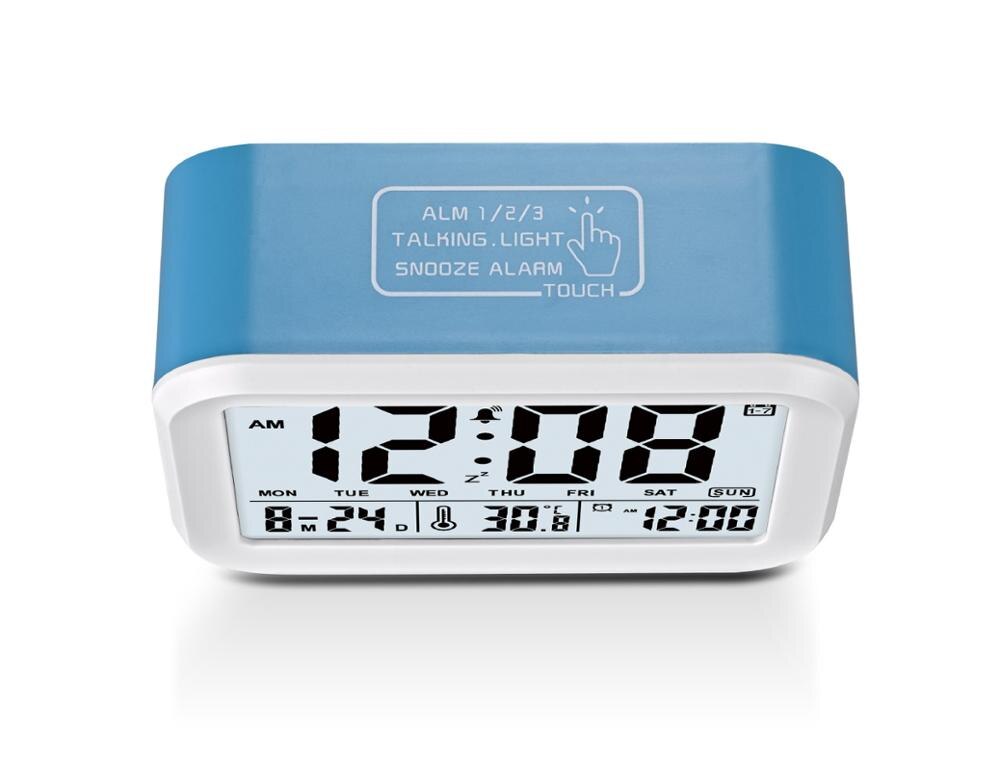 Smart Digital Alarm Clock Large LCD Display Light Sensor Nightlight Multifunction Snooze Kids Office Table Alarm Clock
