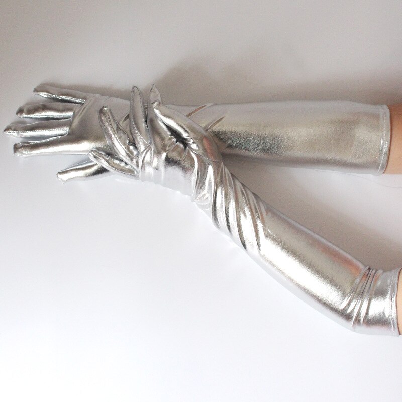 JaneVini-guantes de boda largos dorados/plateados brillantes para novia, longitud hasta el codo, guantes de novia, guante de de noche, accesorios de boda,