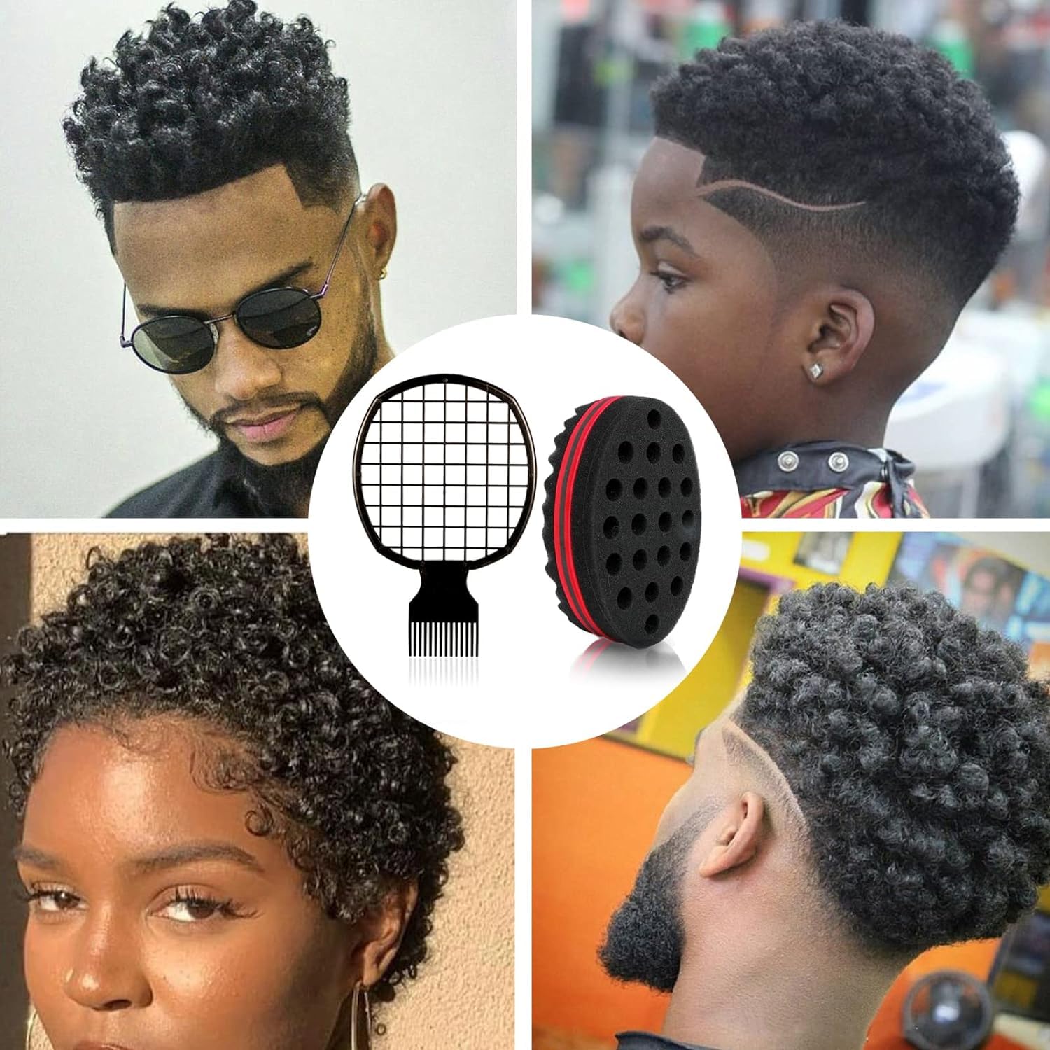 2 uds esponja de peine de pelo Afro Twist para hombres y mujeres cepillo de esponja de pelo rizado para peluqueros y peinado de cabello rizado personal
