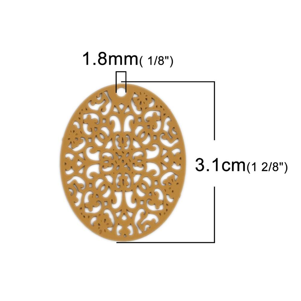 DoreenBeads-colgantes de filigrana de cobre a la , dijes ovalados de colores del ejército, accesorios de joyería DIY, 3,1 cm x 2,4 cm, 10 Uds.: Khaki