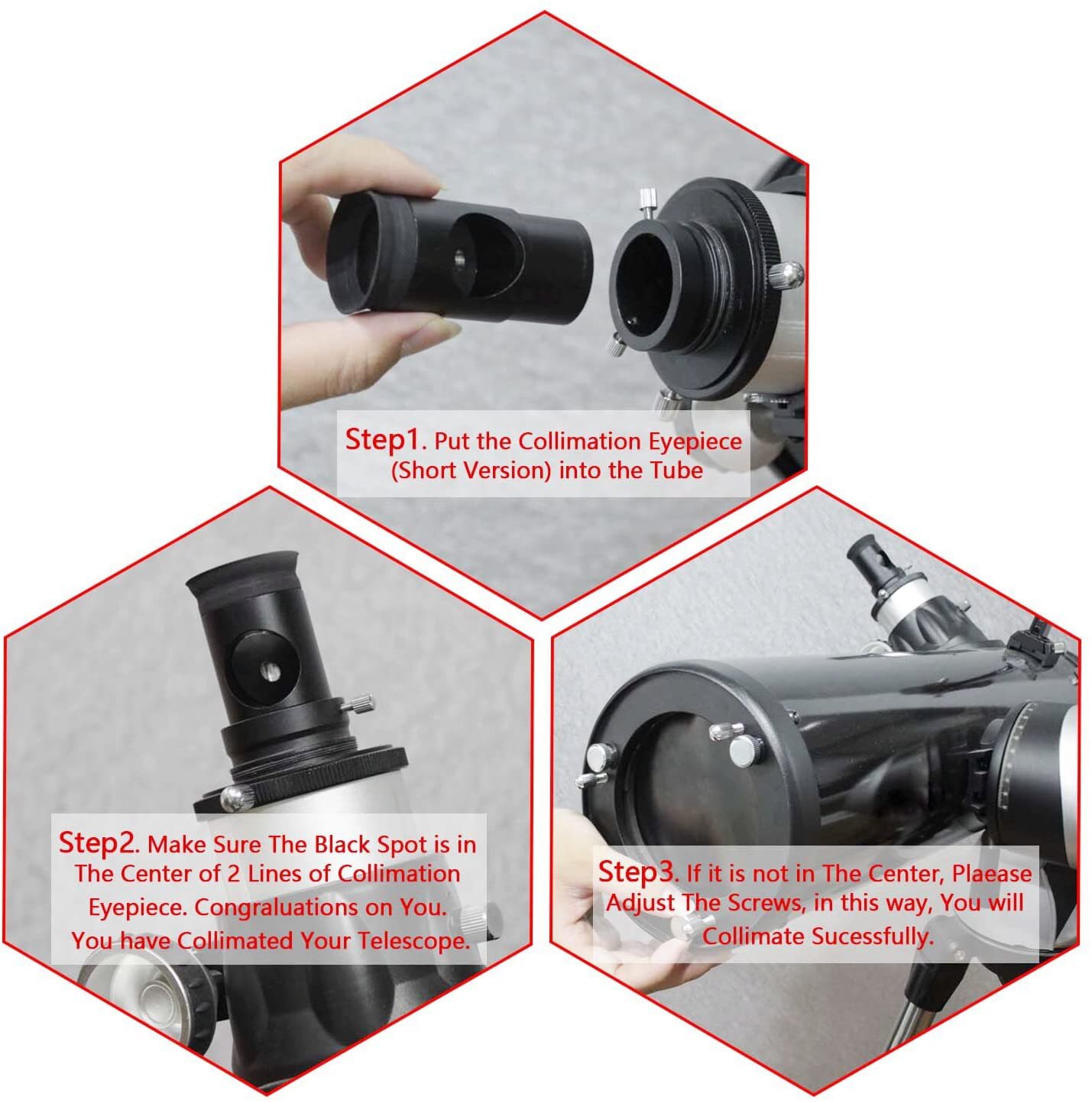 StarDikor 1.25 Inch Cheshire Collimating Eyepiece For Newtonian Refractor Telescopes Metal Structure Optical Axis Calibrator