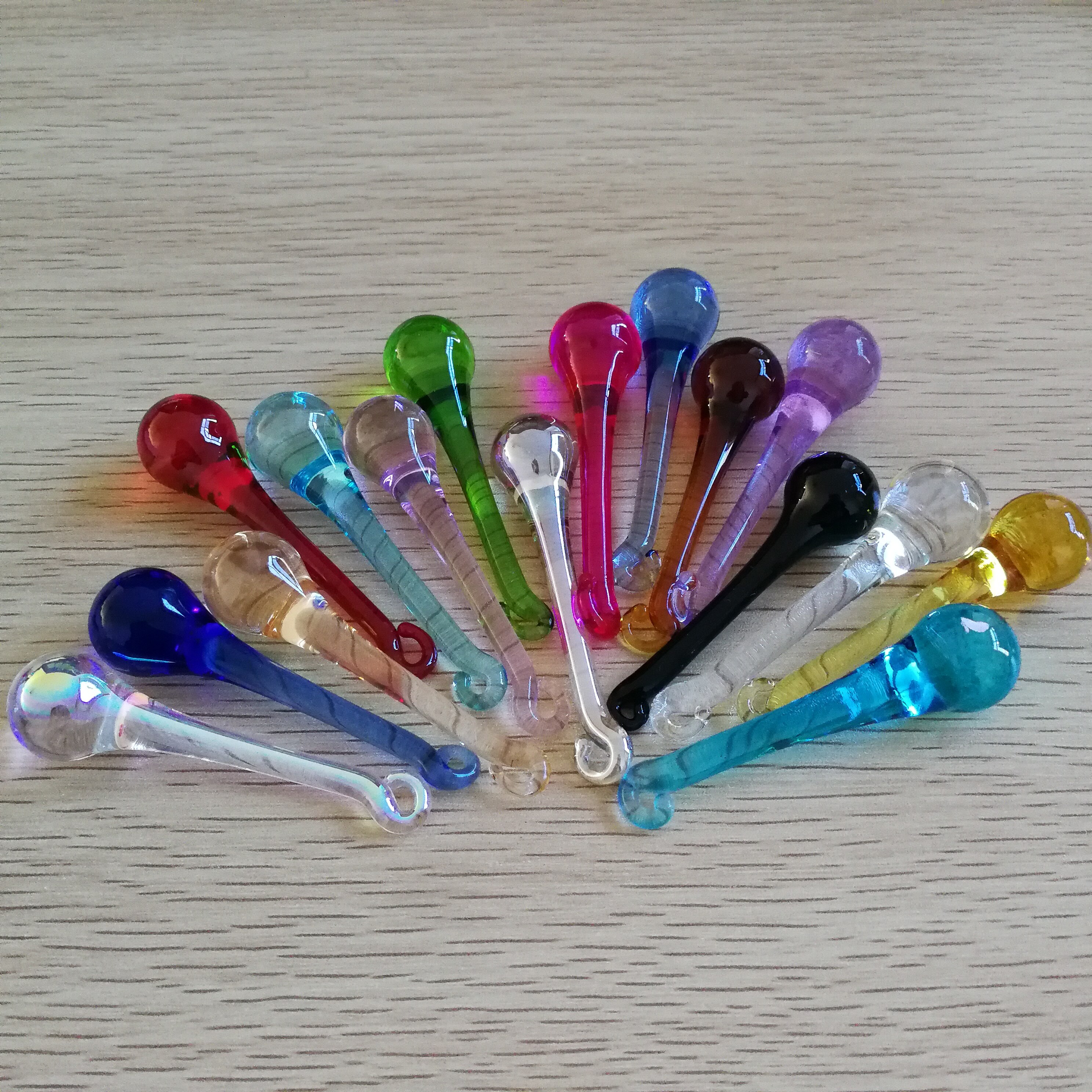 10Pcs Multicolor Regendruppels Kristallen Kroonluchter Onderdelen 20*80Mm Lamp Glas Opknoping Hangers Kralen Gordijn Accessoires