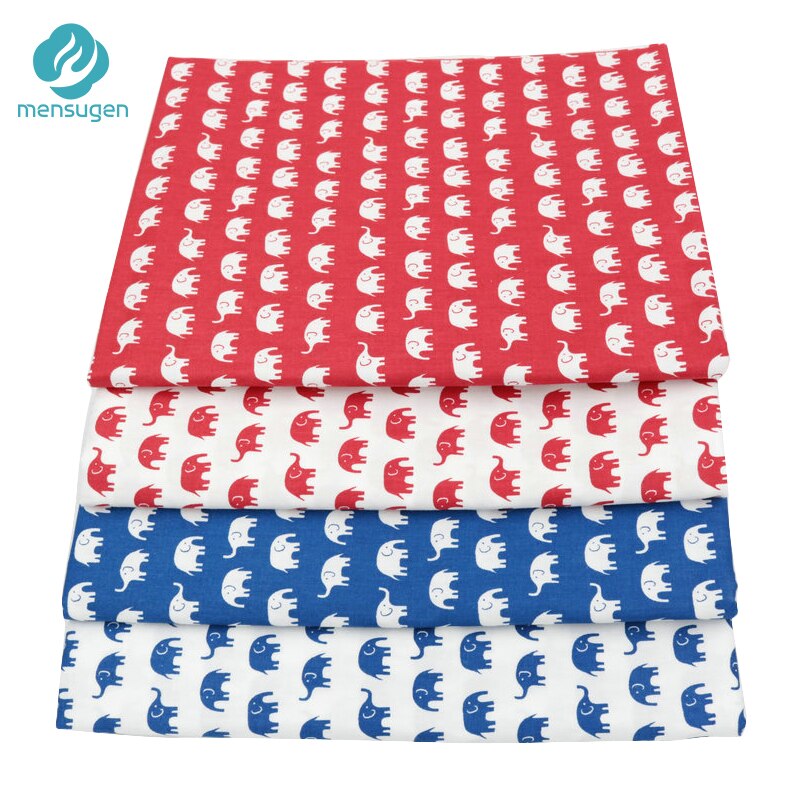 Mensugen 50cm*160cm 100% Cotton Cartoon Elephant Fabric for Quliting Baby Cribs Cushions Blanket Pillows Sewing Material