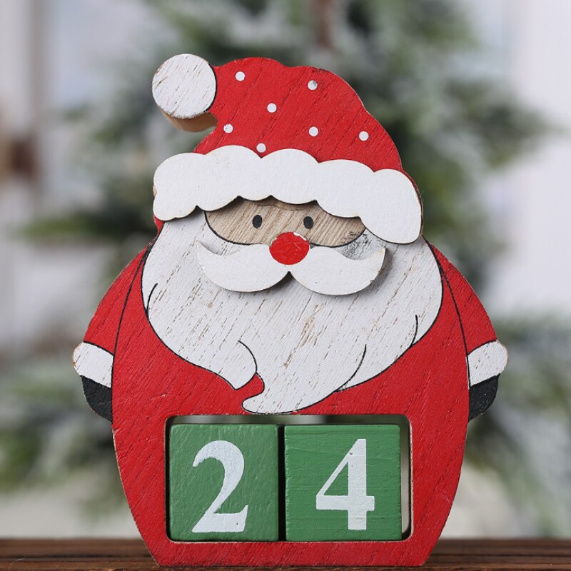 Santa Claus Wooden Advent calendar Snowman Elk Calendar Ornaments Kid Christmas Decor Cartoon Ornaments: A