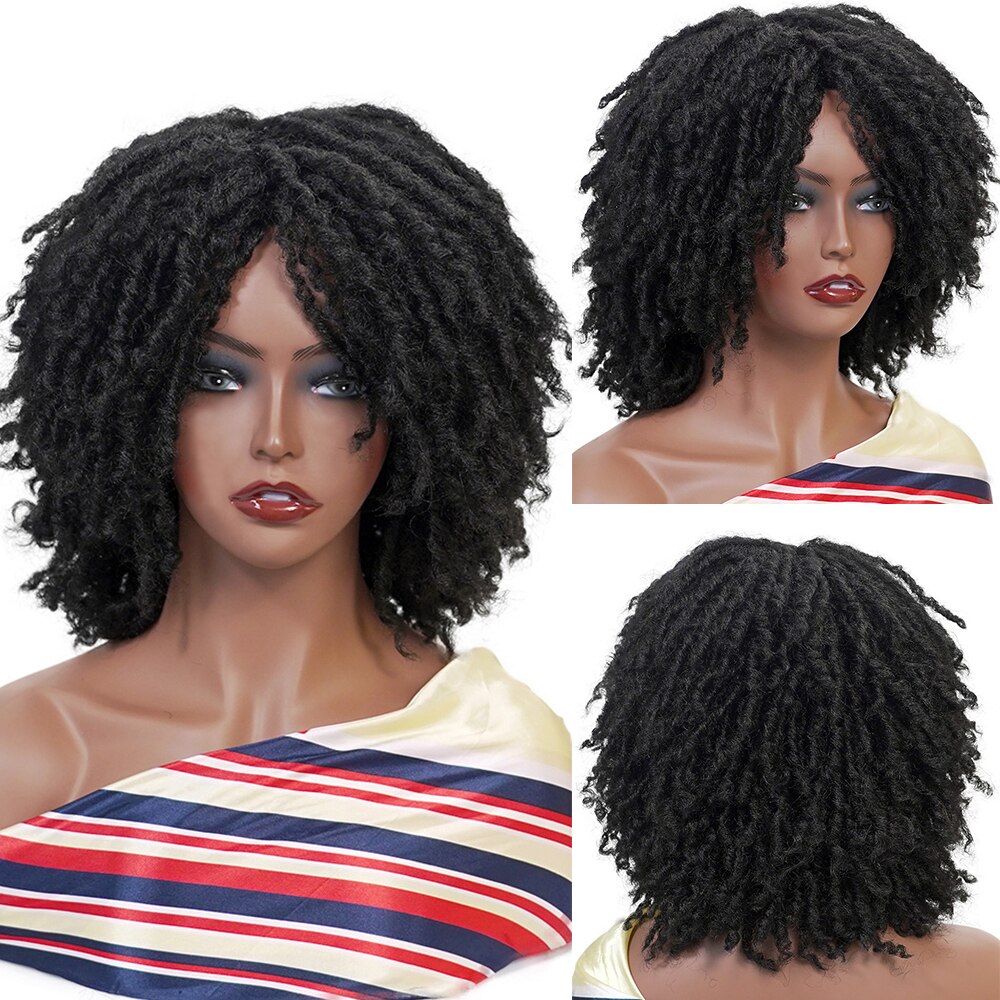 Dreadlock Gevlochten Twist Korte Pruiken Zwart Bruin Ombre 30 Kleur Synthetisch Haar Faux Locs Pruiken Afro Krullend Synthetische Pruik 6inchesfxks: 1B / 6inches