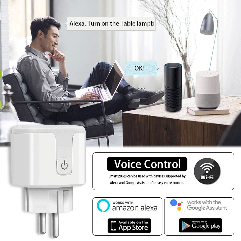 Wifi Smart Plug Eu 16A 20A Smart Socket Met Power Monitor Timing Functie Tuya Smart Leven App Controle Voor Alexa google Thuis