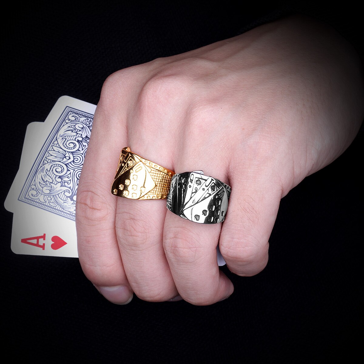 Bague de Poker pour hommes, en acier inoxydable 316l, style Hip Hop, porte-bonheur Talisman, bijou de motard pour hommes et garçons, à la