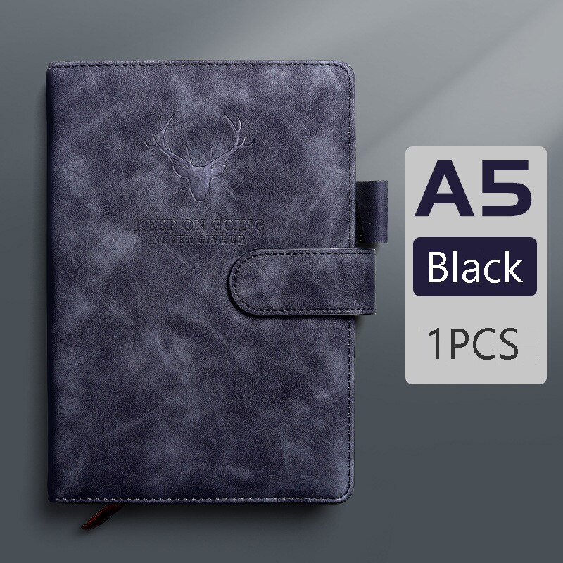 360 Pages Super Thick Wax Sense Leather A5 Journal Notebook Daily Business Office Work Company Notepad Book Logo School Supplies: Black Notebook 1