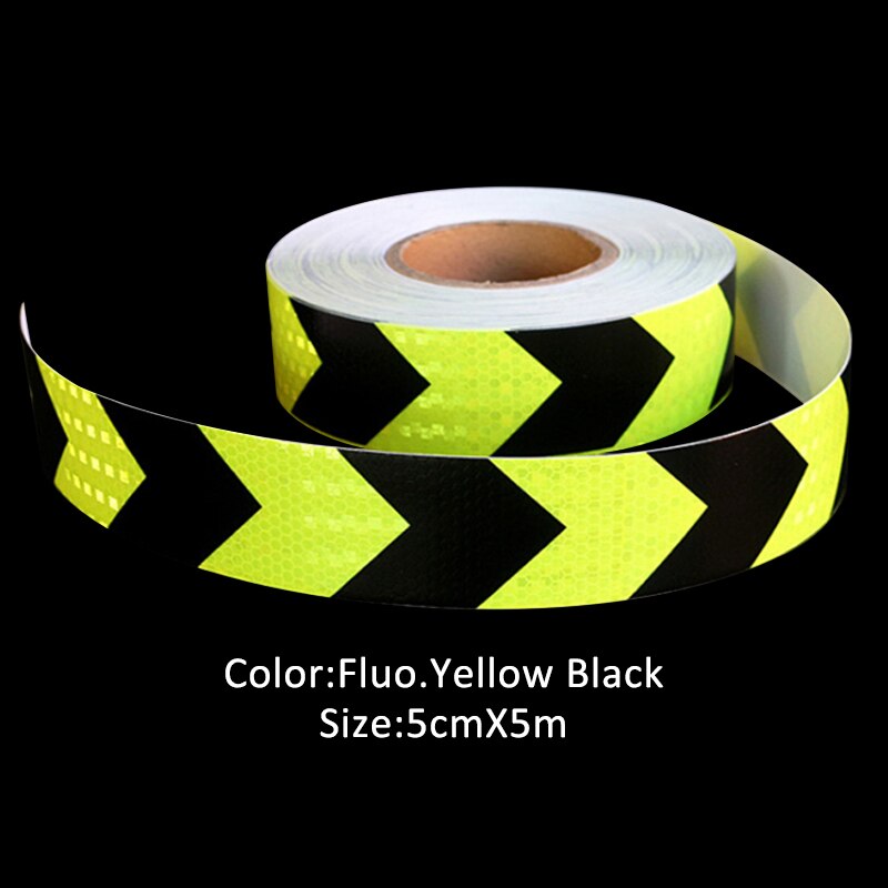 5Cm X 5M Dubbele Kleuren Pijl Patroon Mesh Reflecterende Lint Auto Sticker Automotive Stijl Voertuig Vrachtwagen Motorfiets Waarschuwing film: Fluo.Yellow Black
