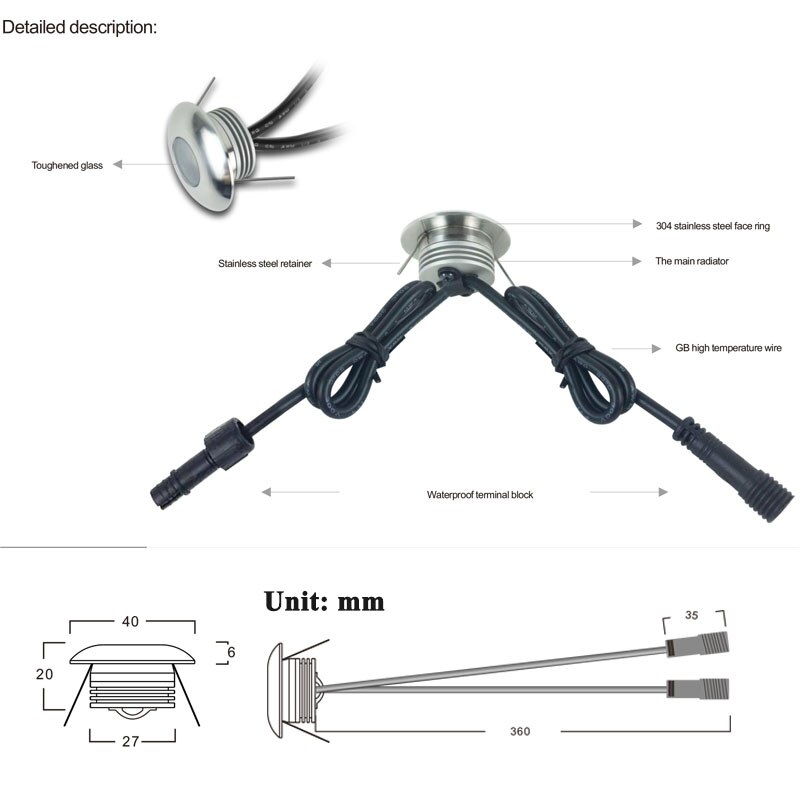 1W IP67 DC 12V Mini LED Spot Light 30mm Outdoor Waterproof Spotlight for Wall Floor and Stair Lighting Lamp CE RoHS