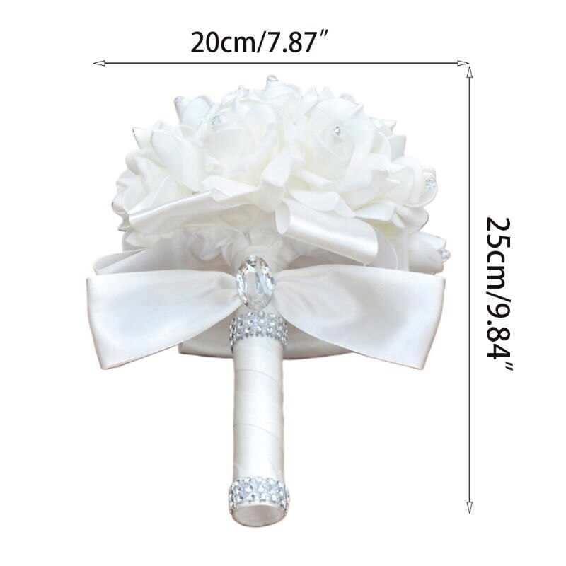 Korean Style Wedding Bridal Bouquet Artificial Flower PE Foam Roses With Faux Crystal Rhinestone Ribbons for Party Church Decor