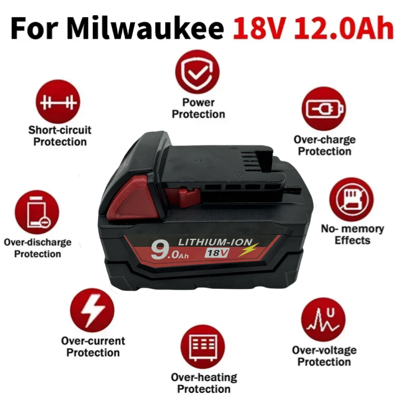 Akumulator do elektronarzędzi Milwaukee M18, ładowarka, Milwaukee 18V, BR, XC, 18V, 9000mAh M18B5, 48-11-1860, wbudowany akumulator 18650
