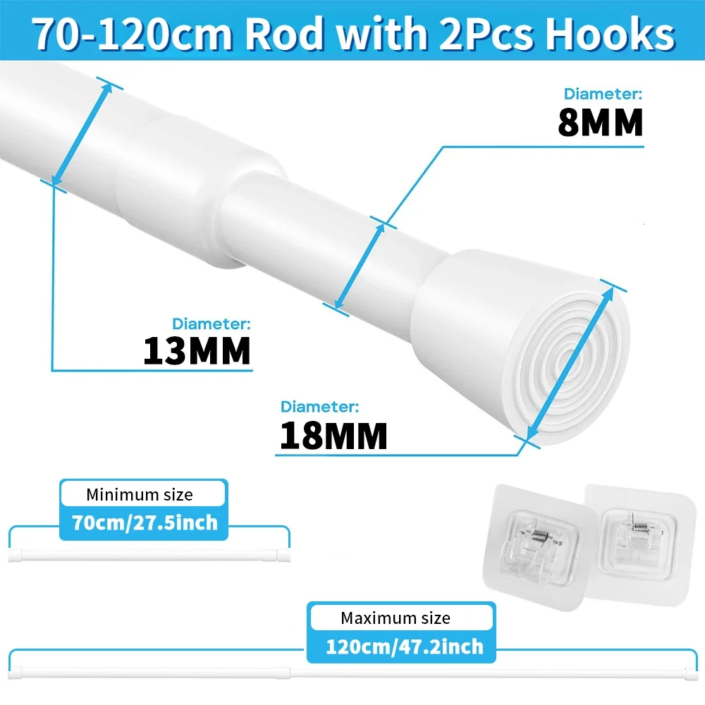 40-190CM Multi Purpose Spring Loaded Extendable Telescopic Curtain Pole Tension Rail Net Voile Pole Net Telescopic Rods Curtain: PURPLE