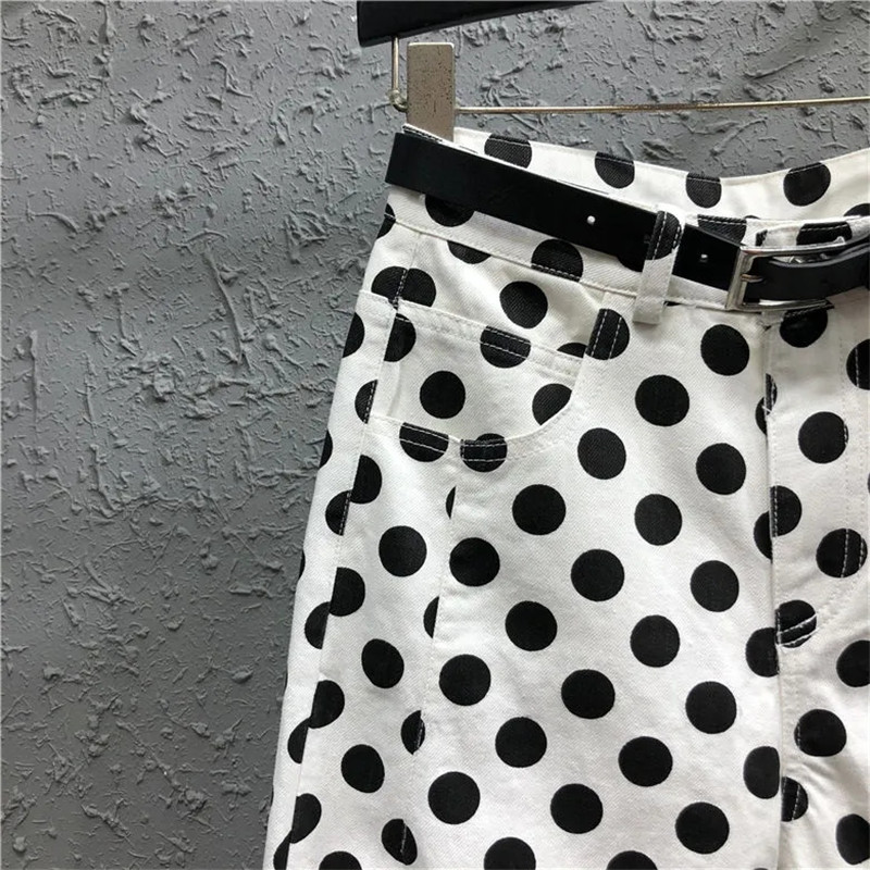 Streetwear Polka Dot Print Denim Nine Points Pants Women Summer Baggy Jeans Woman High Waist Harlan Pants Female Korean