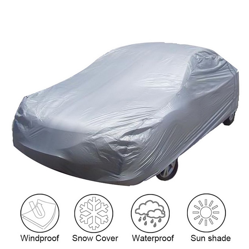 Universal fuld bil dækker vindtæt vandtæt sne auto skygge dækning lys sølv størrelse s-xxl bil udendørs beskyttelsesdæksel