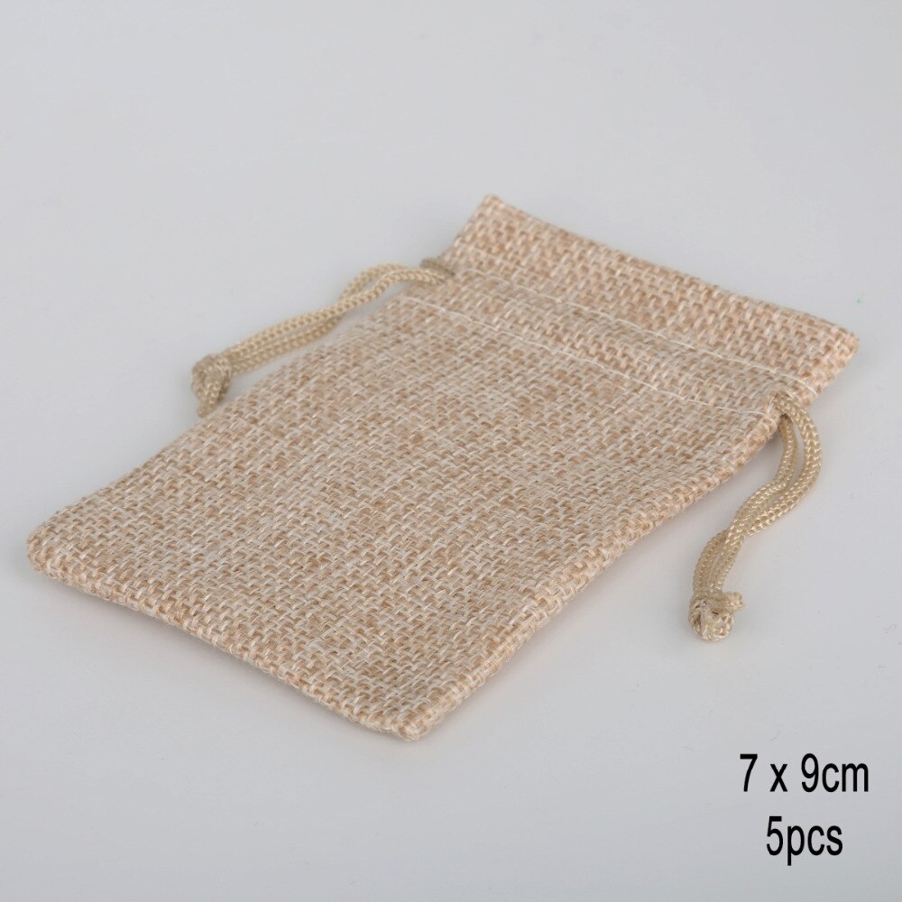 Arpillera Natural de yute, algodón y lino, bolsa de , boda, , recuerdo, cordón, joyería, muselina, Navidad, 5 uds.