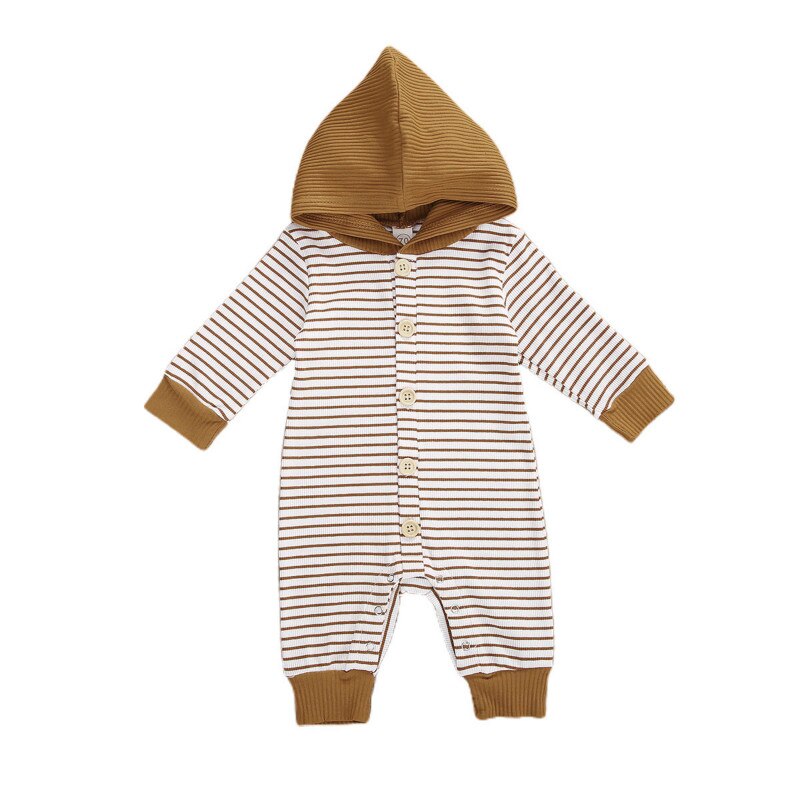 Baby Baby Hooded Romper Gestreepte Lange Mouwen Hooded Jumpsuit Lente Herfst Voor Meisjes Jongens, Kaki/Geel/Roze: Khaki / 6m