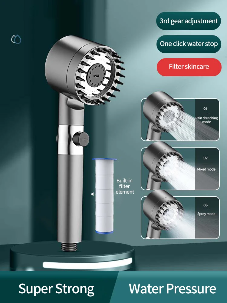 Hogedruk Douchekop 6-In-1 Multifunctionele Douche 3 Modi Draagbare Douche Artisjokken Met Filter Badkameraccessoires: WHITE