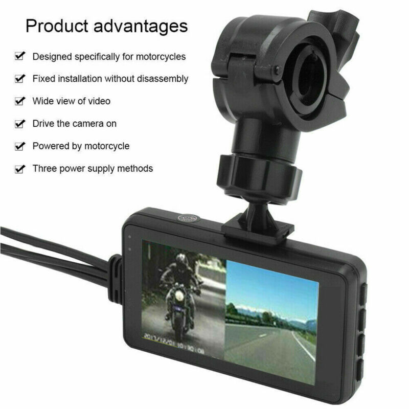 3.0 Motorcycle Camera Dual Lens Cam DVR Video Recorder Loop Record Night Vision