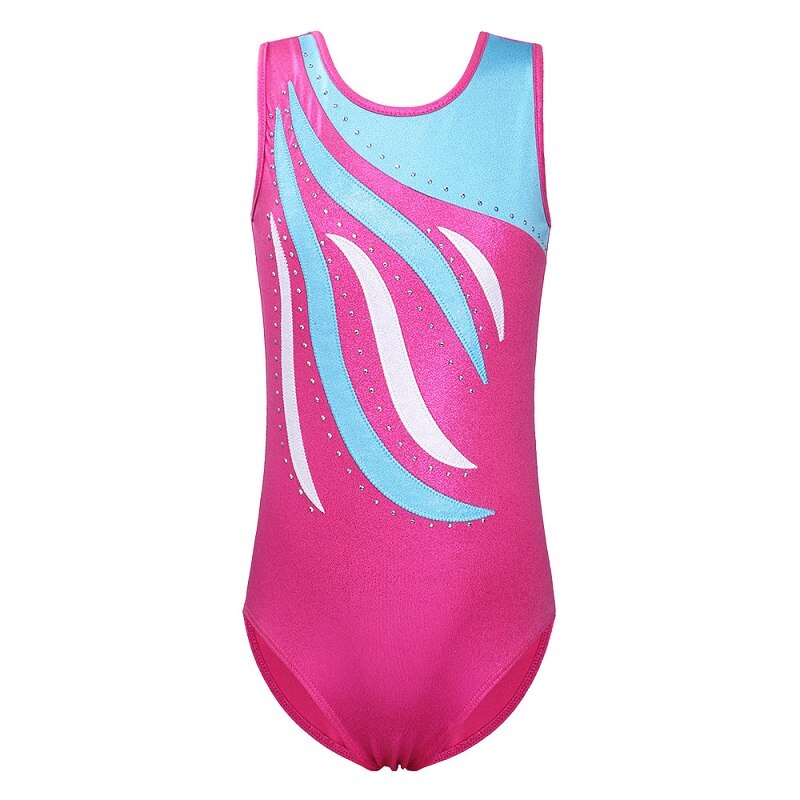 Baohulu tonåringar tjejer ärmlös balett dans trikå barn gymnastik jumpsuit glittrig diamant dans kostym för barn 3-14 år: B179 hotpink / 14a