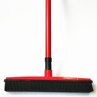 Long Push Rubber Broom Bristles Sweeper Squeegee Scratch Free Bristle Broom for Pet Cat Dog Hair Carpet Hardwood Windows Clean: Red