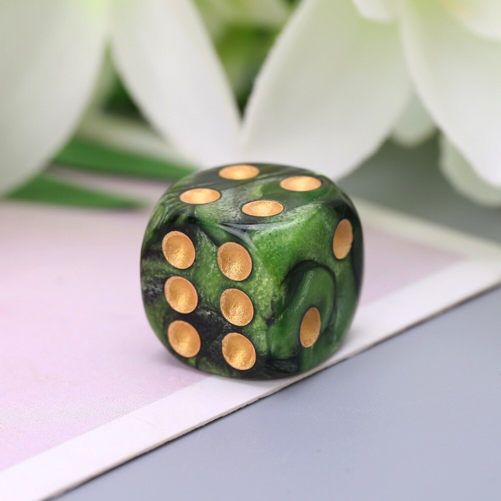 10 stks 16mm Hars Dobbelstenen D6 Zwart Groen Goud Punten Ronde Randen KTV Bar Nachtclub Entertainment Gereedschappen Volwassen Speelgoed