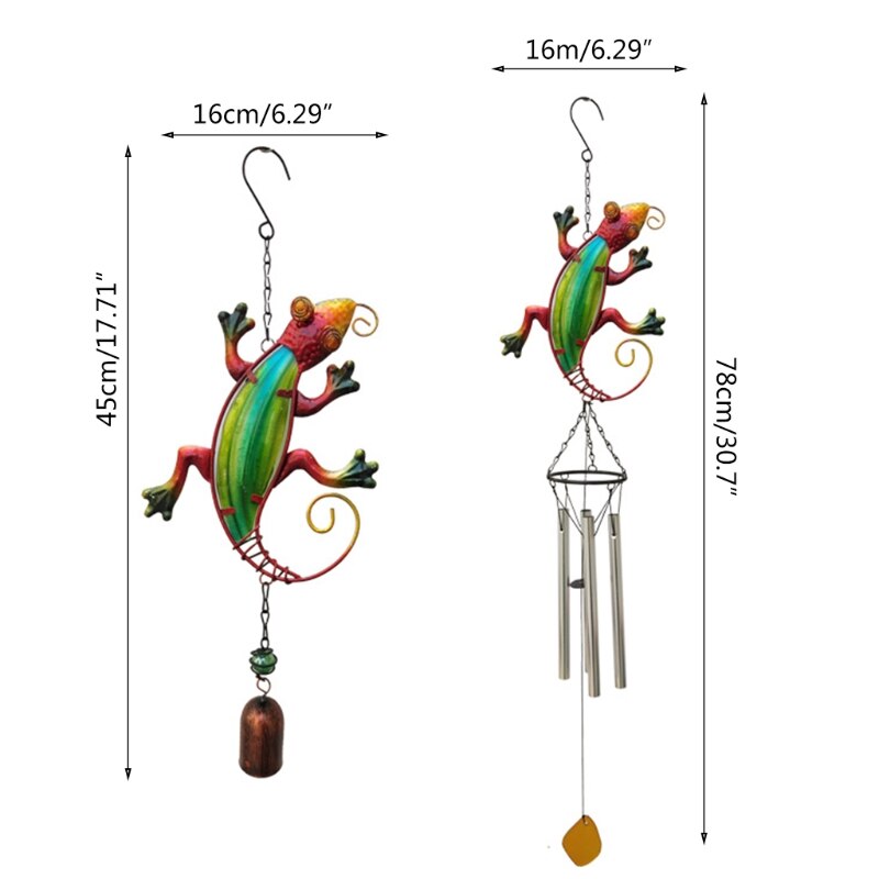 Metal Art Lizard Wind Chimes Bells Indoor Outdoor Stained Glass Windchime for Window Garden Yard Patio Decor