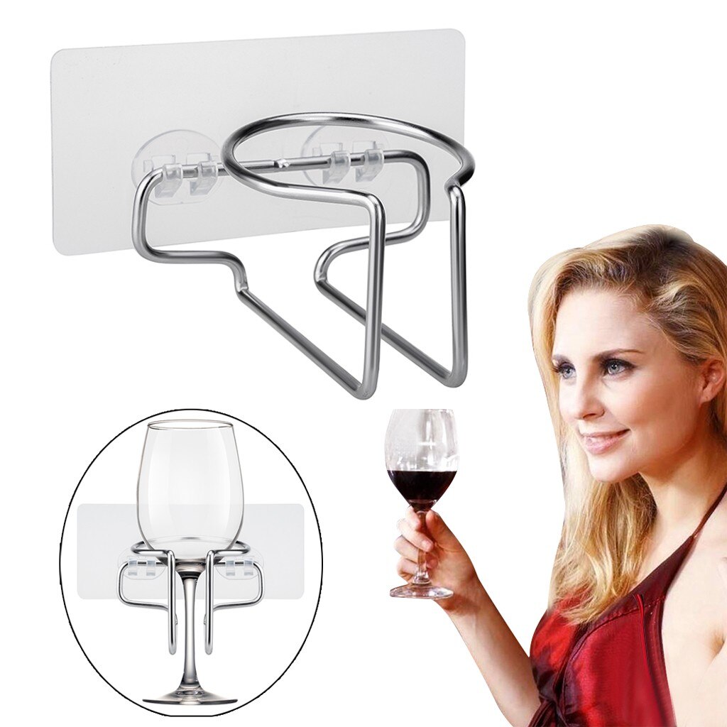 Shelf Bathroom Wine Glass Holder Free Punch Stainless Steel Cup Holder Home Wine Glass Rack Storage Supplies #YL5
