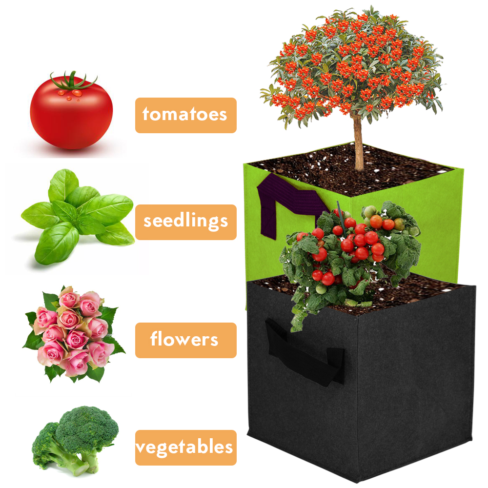 Square Fabric Grow Bags Breathable Planter Pots with Handles Garden Planting Containers for Flowers Vegetable Plant Growing Bag