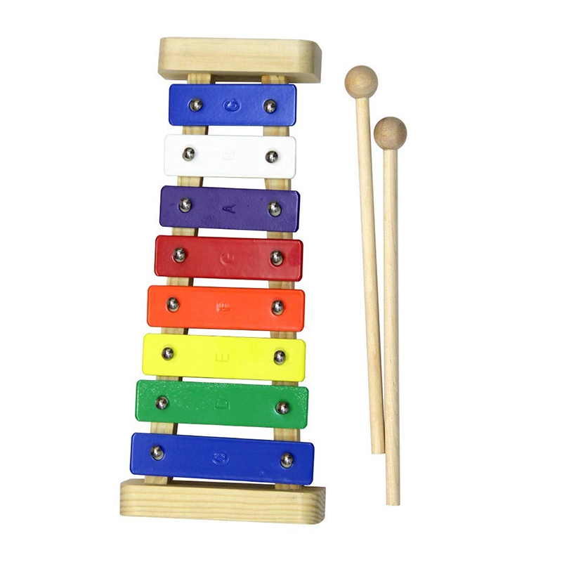 -Wooden 8-Key Xylophone for Kids Accurately Tuned Glockenspiel Colorful Keys with Engraved Notes
