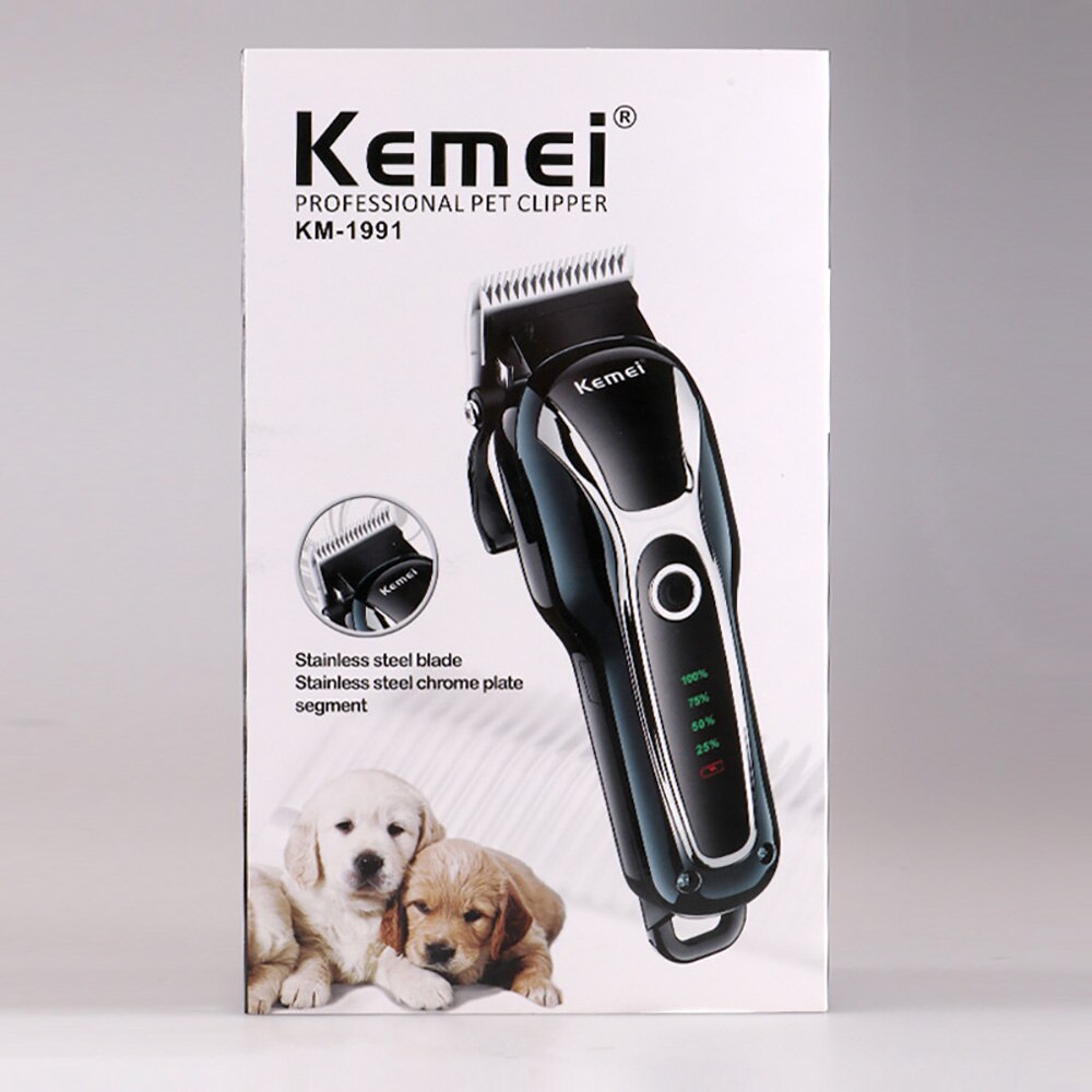 Kemei km -1991 clipper kæledyr hundehårstrimmer pleje genopladelige kraftfulde katteklippere barbermaskine klippemaskine