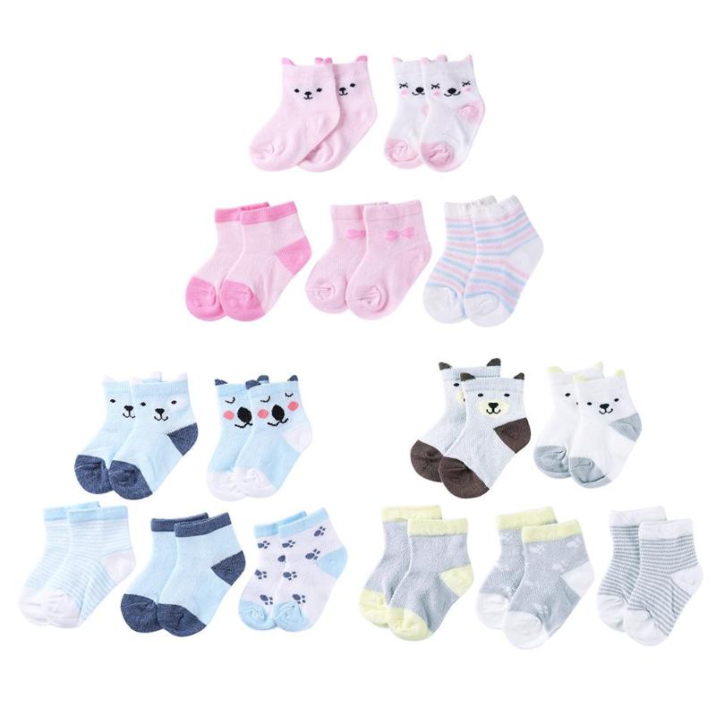 5pairs/set Newborn Baby Socks Soft Infant Cotton Socks Toddlers Stripes Footwear Cartoon Kids Feet Warmer Boys Girls Accessories