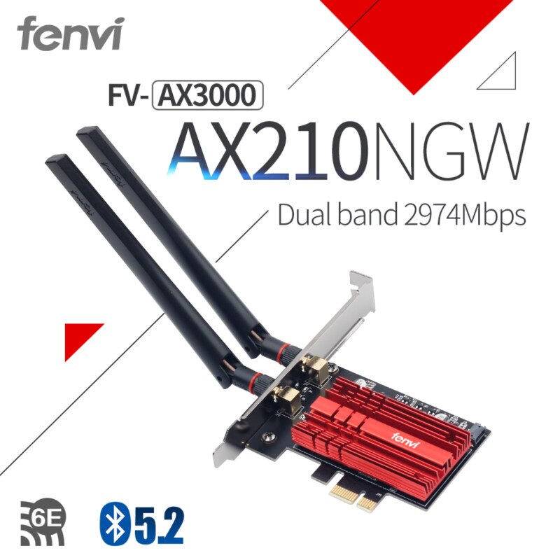 Fenvi Wi-Fi 6E Intel AX210 PCIe WiFi Adapter Dual Band 2,4G/5Ghz 3000Mbps 802,11 AX Bluetooth 5,2 wi-Fi 6 Karte Adapter Windows 10: FV-AXE3000R