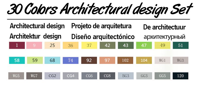 TOUCHTEN Markers 30/40/60/80 Color Sketch Art Marker Pen Double Tips Alcoholic Pen For Artist Manga Markers Art Supplies: 30 Architectural Set