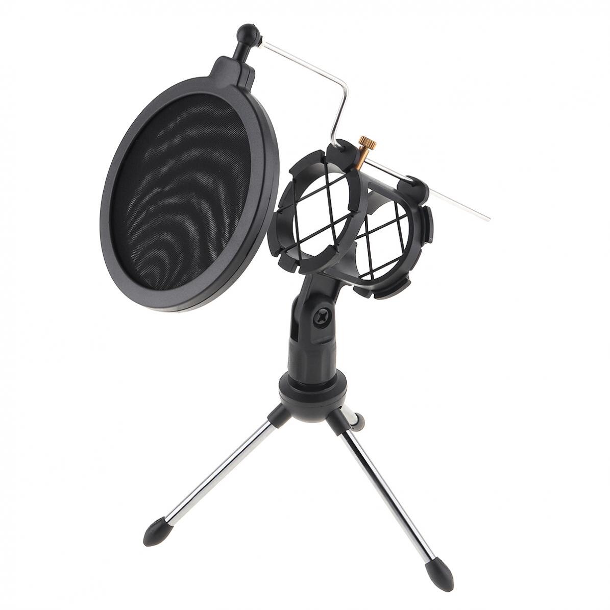 Metal Microphone Stand Tripod with Microphone Wind Rack for Meeting / Singing / Speech