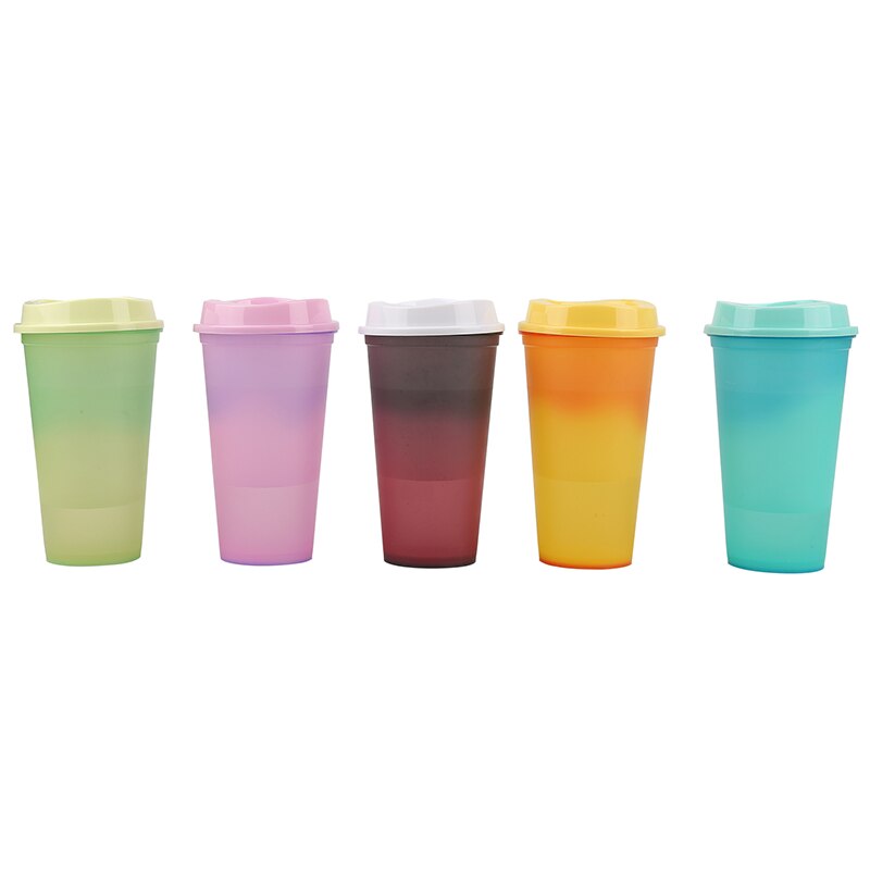 Reusable 5-piece 473ML PP temperature magic color changing cup with large capacity color cold water coffee cup bottle: 06  5pcs