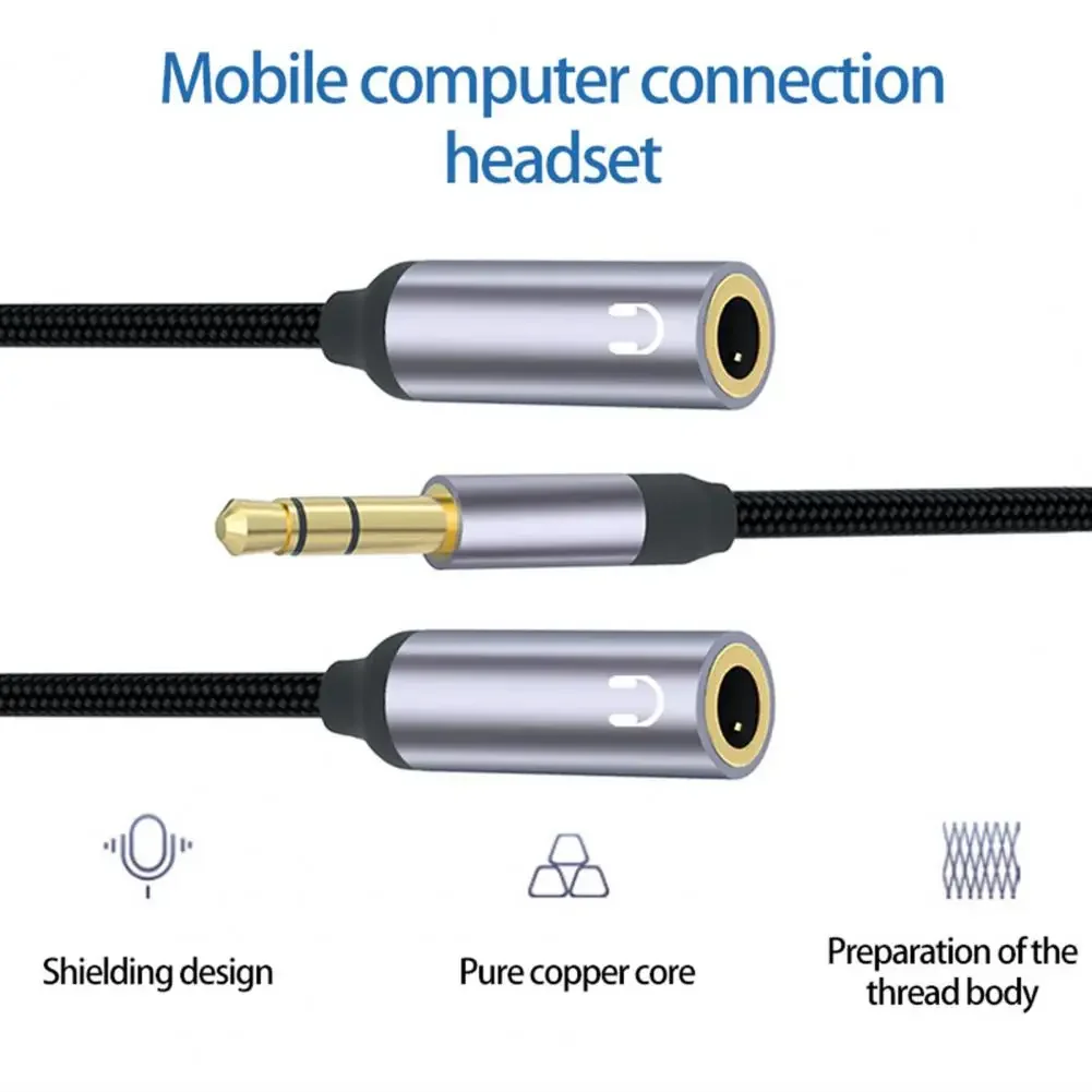 Rozdzielacz słuchawek 2 w 1, pleciony nylon, podwójny męski mikrofon 3,5 mm, kabel przejściowy audio na żeński 3,5 mm, akcesoria komputerowe