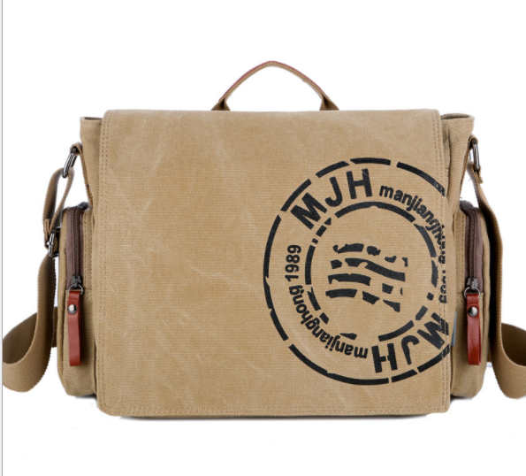 Manjianghong mænds vintage messenger tasker lærred skuldertaske mænd afslappet forretning crossbody skoletaske trykning rejse håndtaske: Khaki