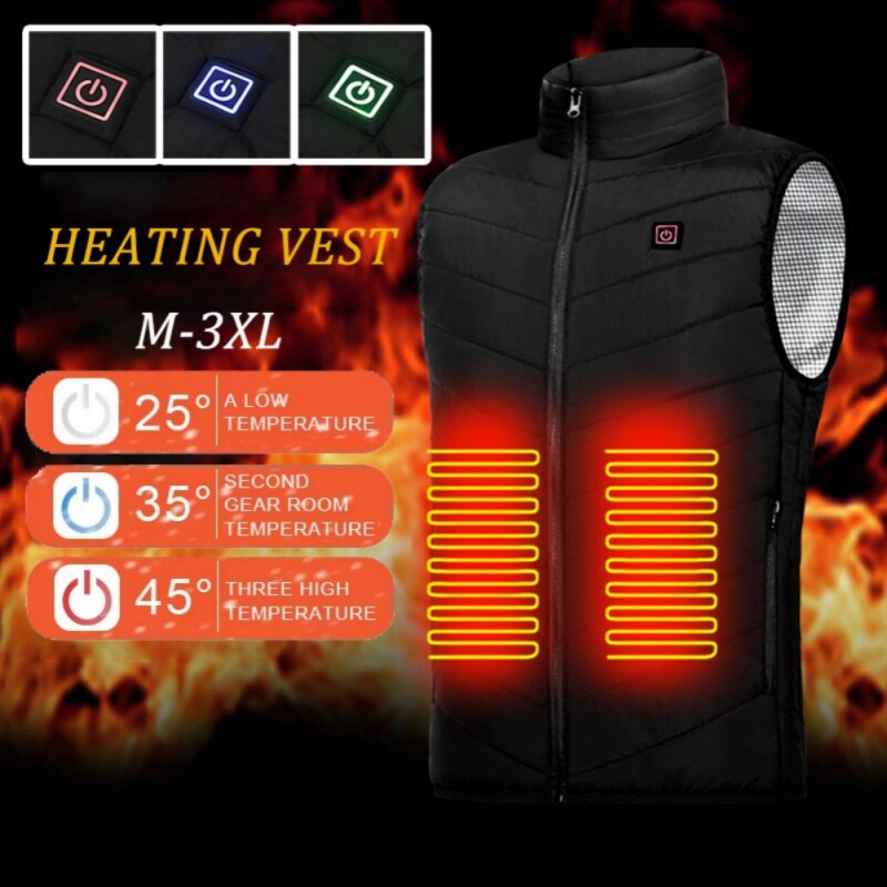 9 Zones Heated Vest Jacket USB Men Winter Electric Heated Sleeveless Jacket Outdoor Fishing Hunting Hiking Vest Waistcoat