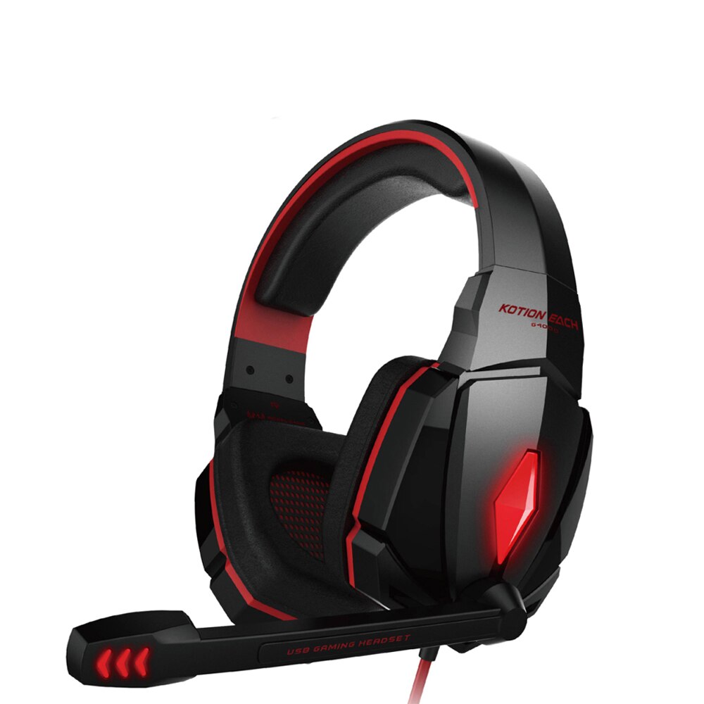 Kotion Each G4000 G2000 G9000 3.5mm Écouteurs de jeu filaires avec lumière LED et Micropone, pour PC, PS4, Xbox, ordinateur portable: G4000 RED