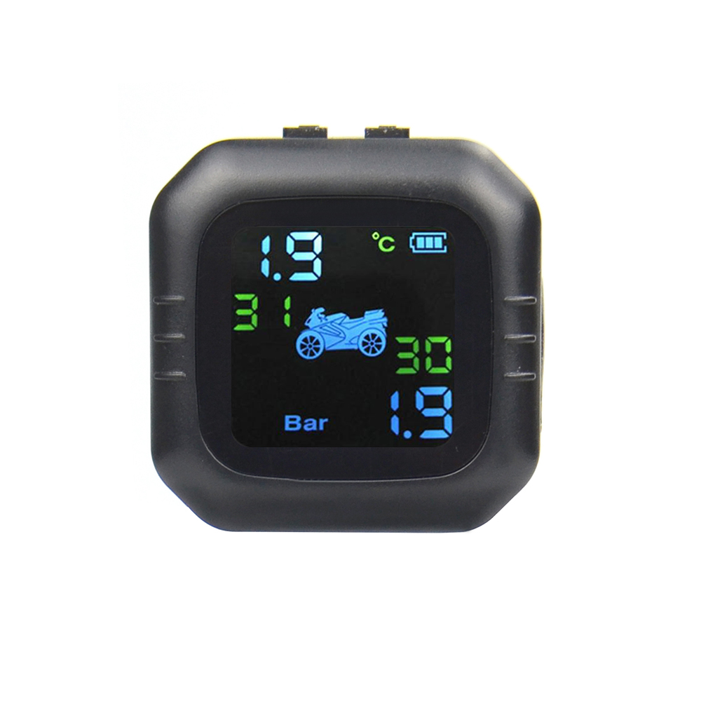 Solar Wireless Motorcycle LCD Tire Pressure Monitoring System TPMS 2 External Sensor Realtime Monitor Abnormal Alarm Moto Tyre