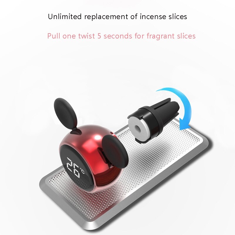 Draagbare digitale lcd-klok voor in de auto, temperatuurweergave, elektronische klok, thermometer, aromatherapie, auto-accessoires, rood