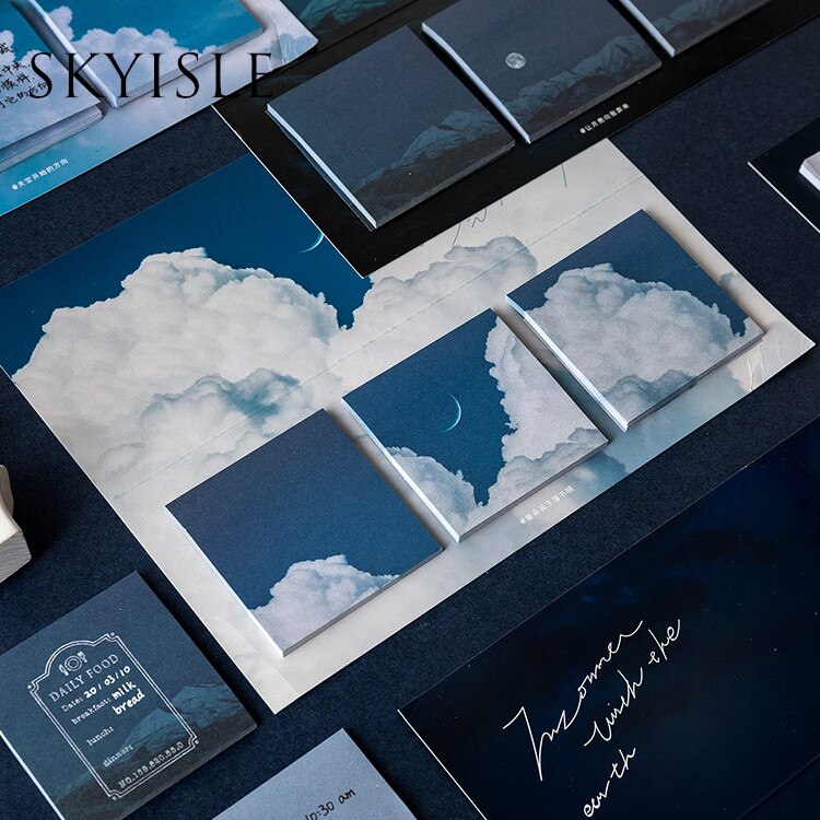 SKYISLE 16 Designs 60pcs Fantasy Sky Cloud Moonlight Memo Pad Deco Sticky Notes Notepad Diary Self-Stick Note Memo Pad