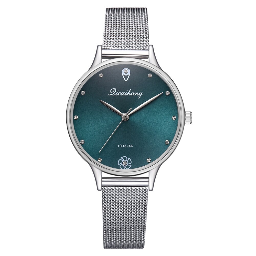 Women Green Dial Bracelet Quartz Clock Metal Silver Belt Dress Watches For Ladies Women: Green
