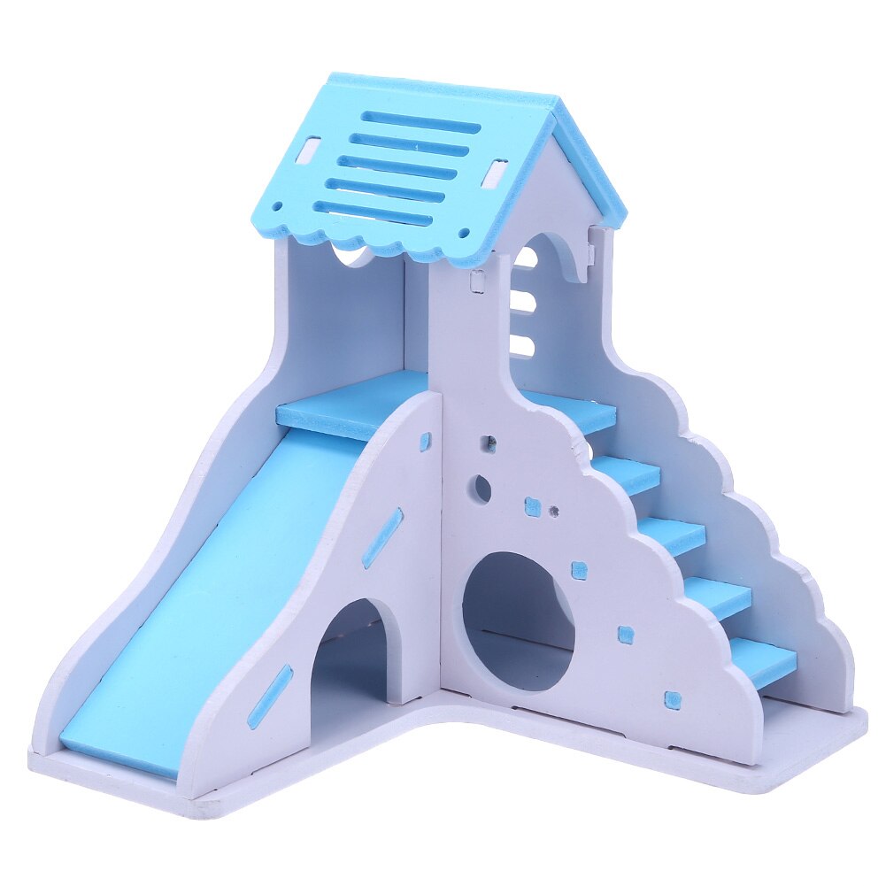 Hamster Toy Colorful Mini Wooden Slide DIY Assemble Hamster House Cute Small Animals Pet Toy Supplies Animal Sleeping House: Blue