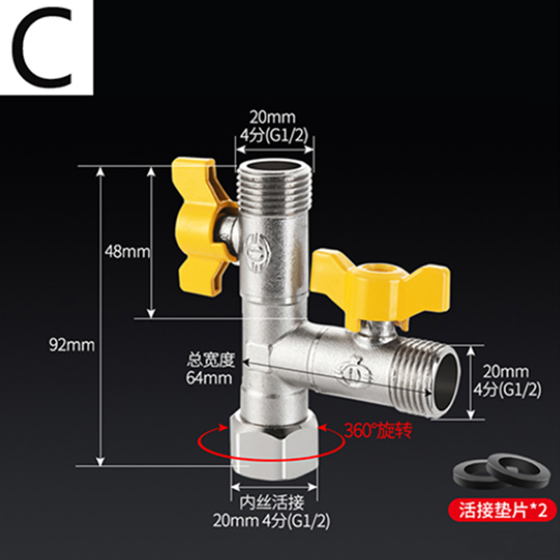 1/2 "Fittingen Alle Koperen Plating 3-Weg 4-Way Gasklep Hoek Ventiel Bal Boiler kraan Schakelaar Shunt Outlet Conversie: Black