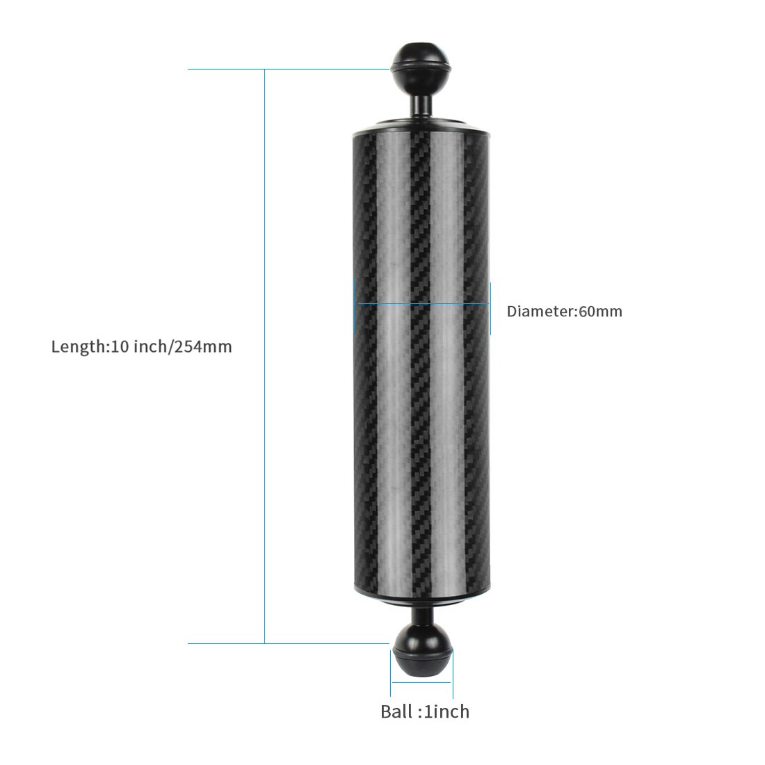 Carbon Fiber Float Buoyancy Diving Housing Aquatic Arm Extended Bracket Dual Ball Floating Arm Mount Camera Underwater Tray Kit: Upgrade D60 10inch