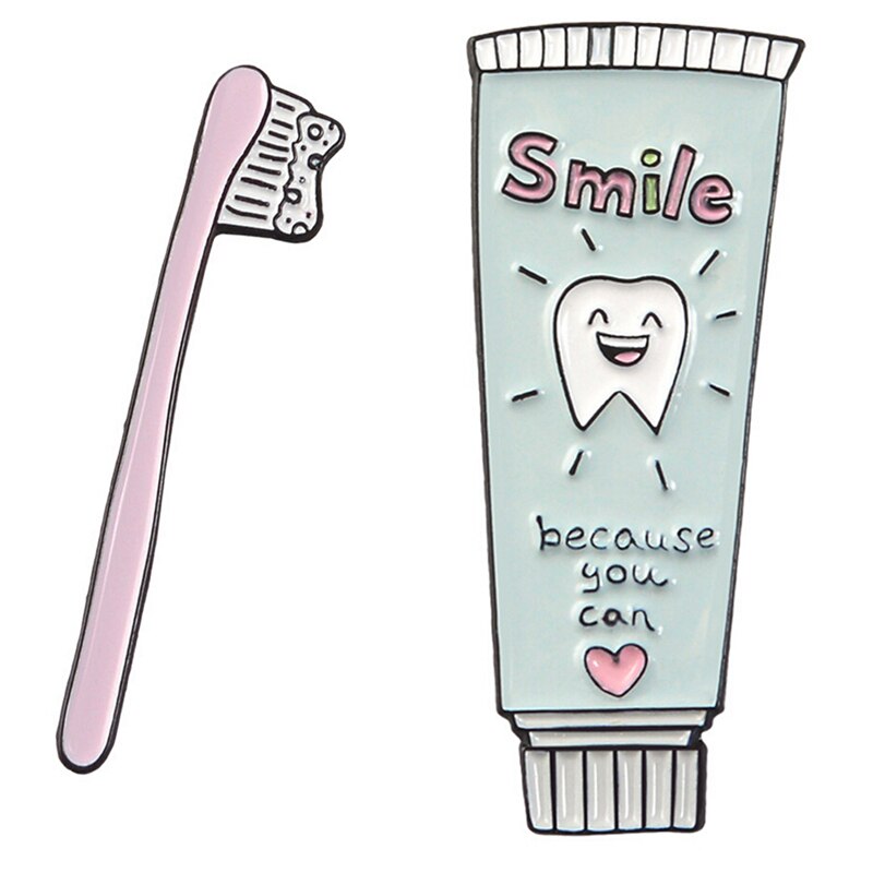 1 stücke Zu tun Liste Zahnbürste Zahnpasta Stift Lächeln Zahn essen Pizza Burger Revers Stift Zahnarzt Broschen