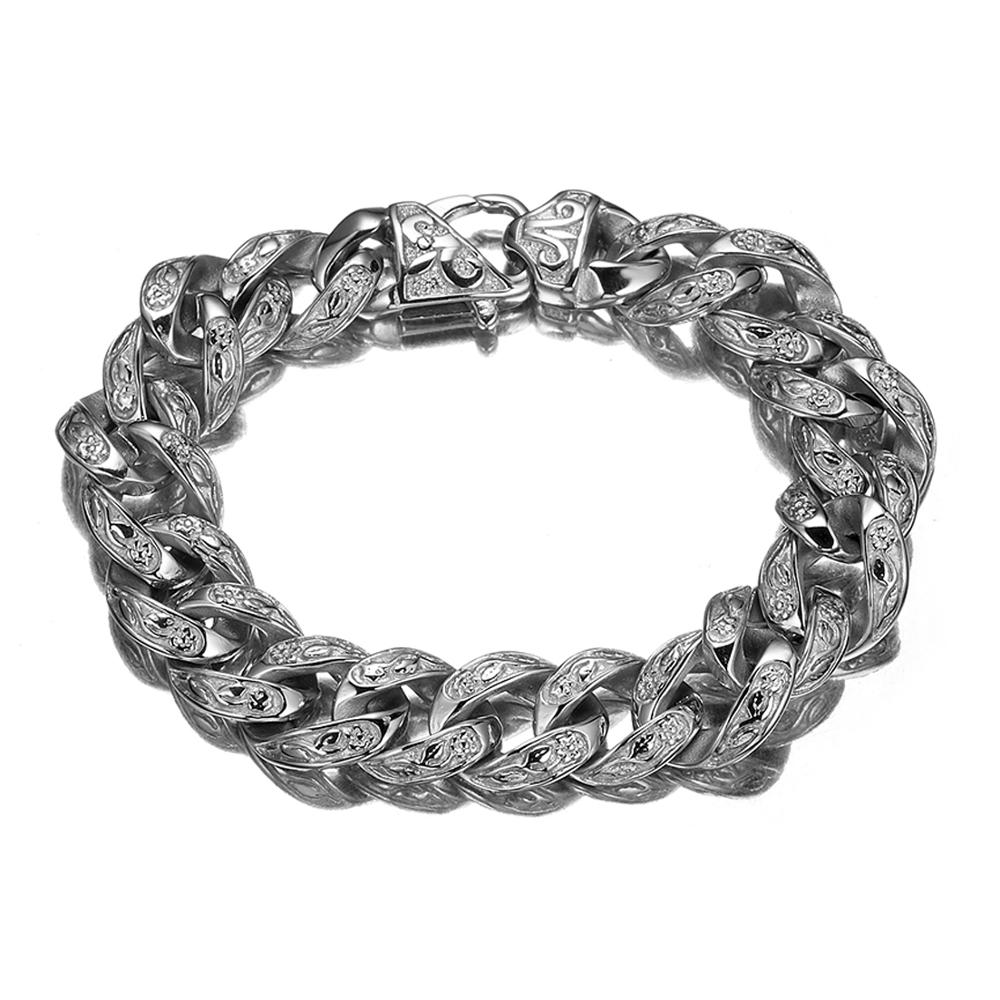 Rvs Goud/Zwarte Cubaanse Miami Ketting Link Armbanden Voor Mannen Jongens Hip Hop Rock Sieraden 15*220 Mm